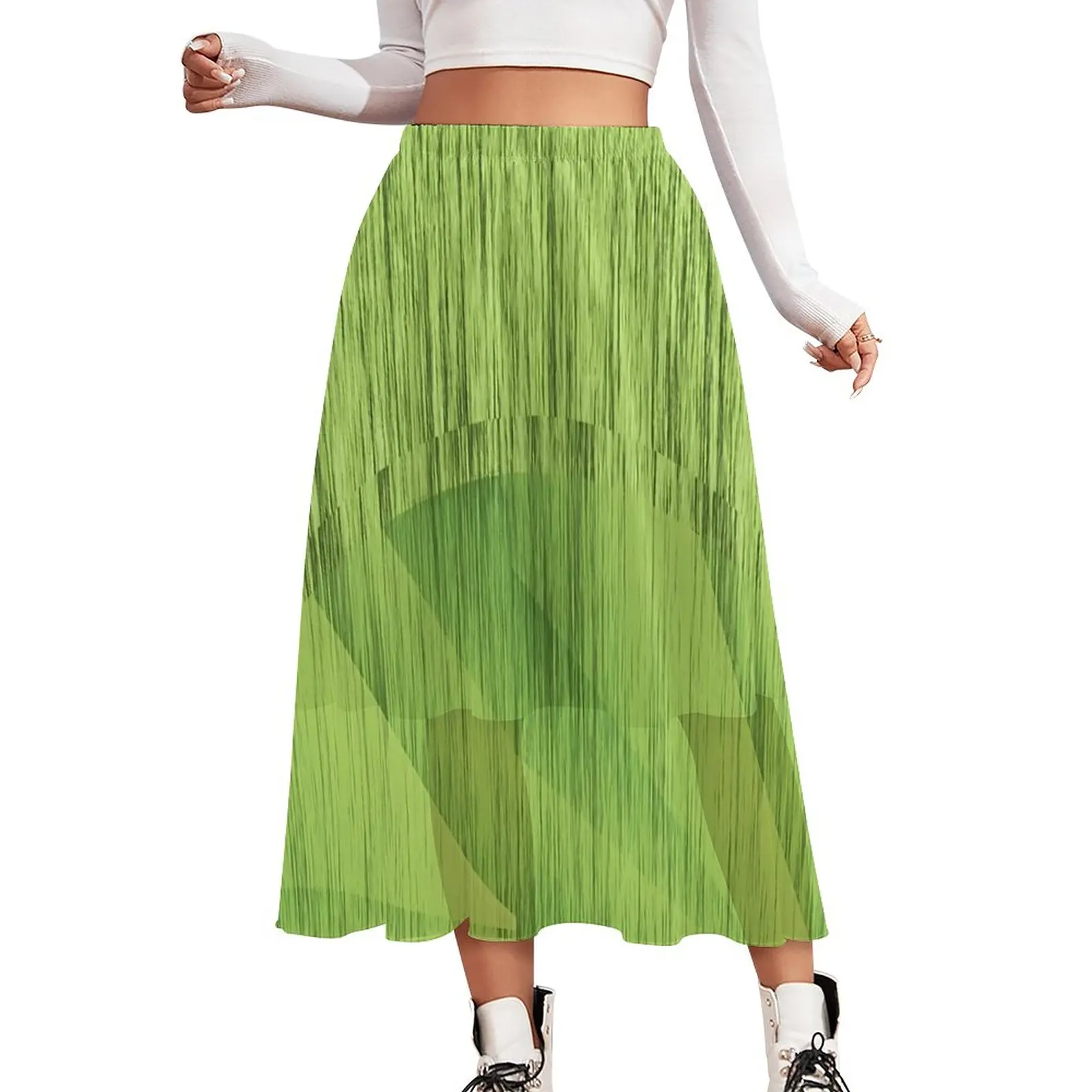 

Moss Print Skirt Green Layers Kawaii Boho Skirts Summer Streetwear High Waist Chiffon Custom Oversized Casual Skirt