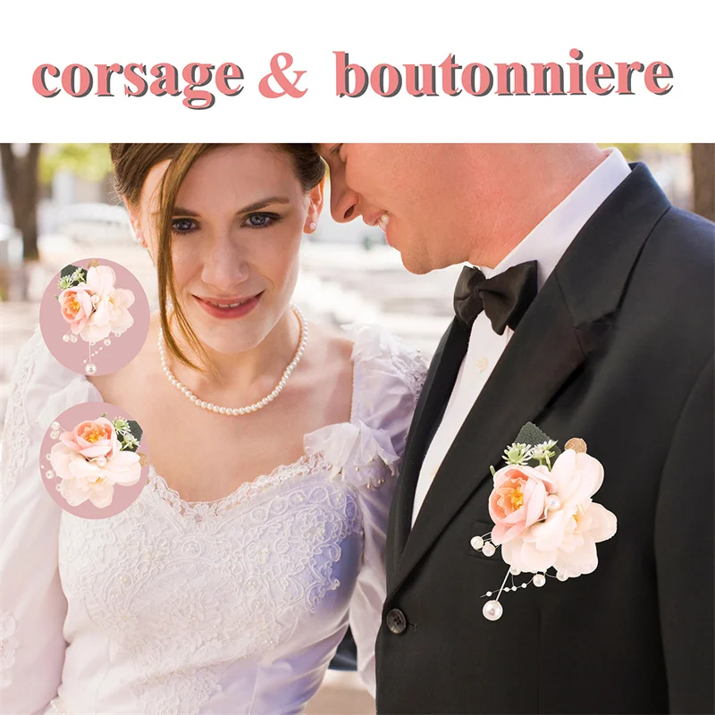 

VOHSIAHPO, корсаж на запястье и бутоньерка, набор для невесты, подружки невесты, запястья, цветок, Мужская брошь, искусственный цветок, свадебные ...