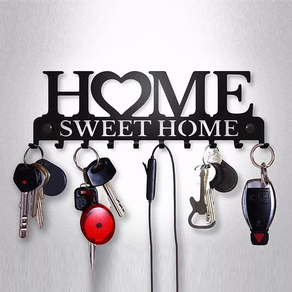 

NEW2023 Sweet Home Black Metal Balcony Wall-mounted Clothes Rack Key Holder Kitchen Organizer Bathroom Rangement Hooks Hangers S