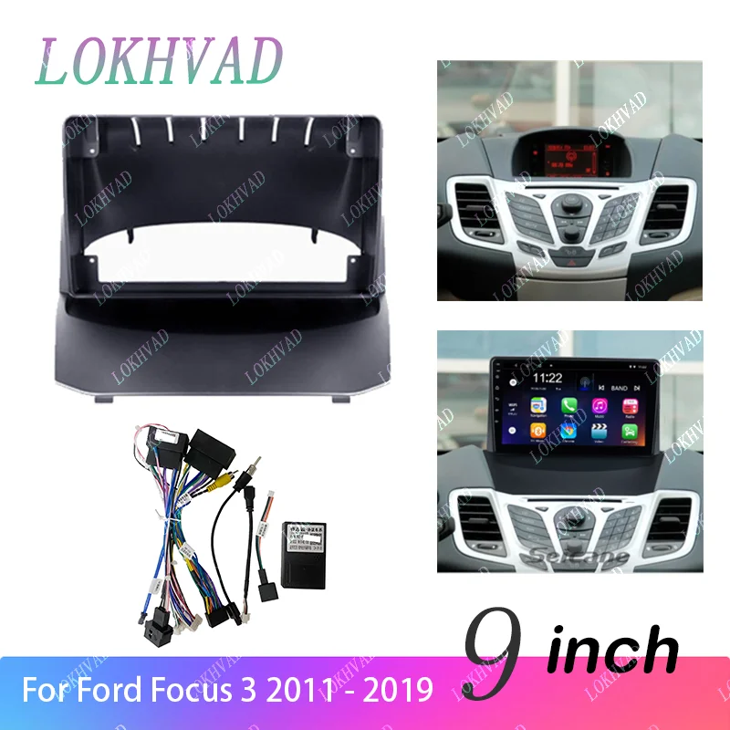 Фото 9-дюймовая рамка для автомагнитолы Ford Focus 3 2011-2019, установочный комплект для DVD-стереосистемы, накладка на приборную панель №1