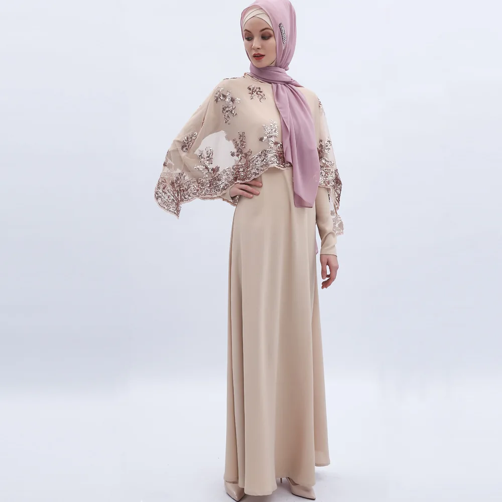 

Abayas for Women Dubai Sequin Embroidered Long Skirt Cape Style Dress Muslim Fashion Arabic Long Sleeve Maxi Dresses Muslim