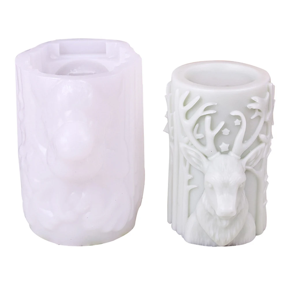 Зимняя рождественская свеча с изображением лося цилиндрическая для