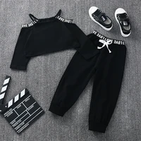 fashion casual kids 2 piece set outfit off shoulder short tops and long pants spring summer children baby boy girl clothing 1 6y