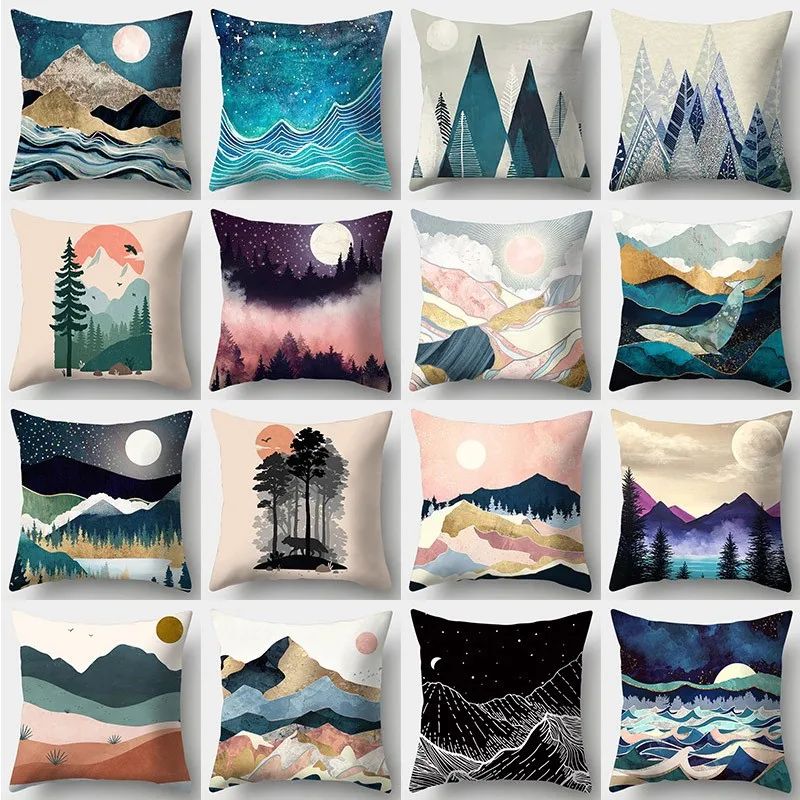 

Art Oil Painting Mountain Pillowcase 45cmX45cm Square Sofa Pillow Cover Abstract Style Cushion cover