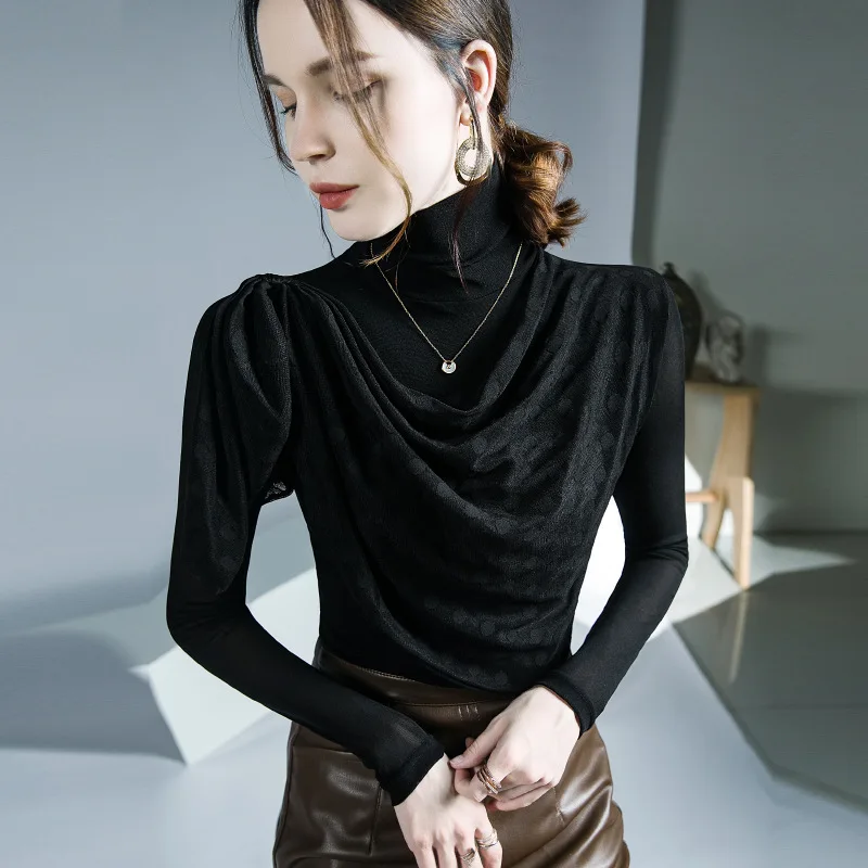 

HIgh Quality 2022 Women T-shirt Gauze Joint Design Female Autumn Sexy Crop Top Clothes Casual Fashion Blouses Grace Meeting