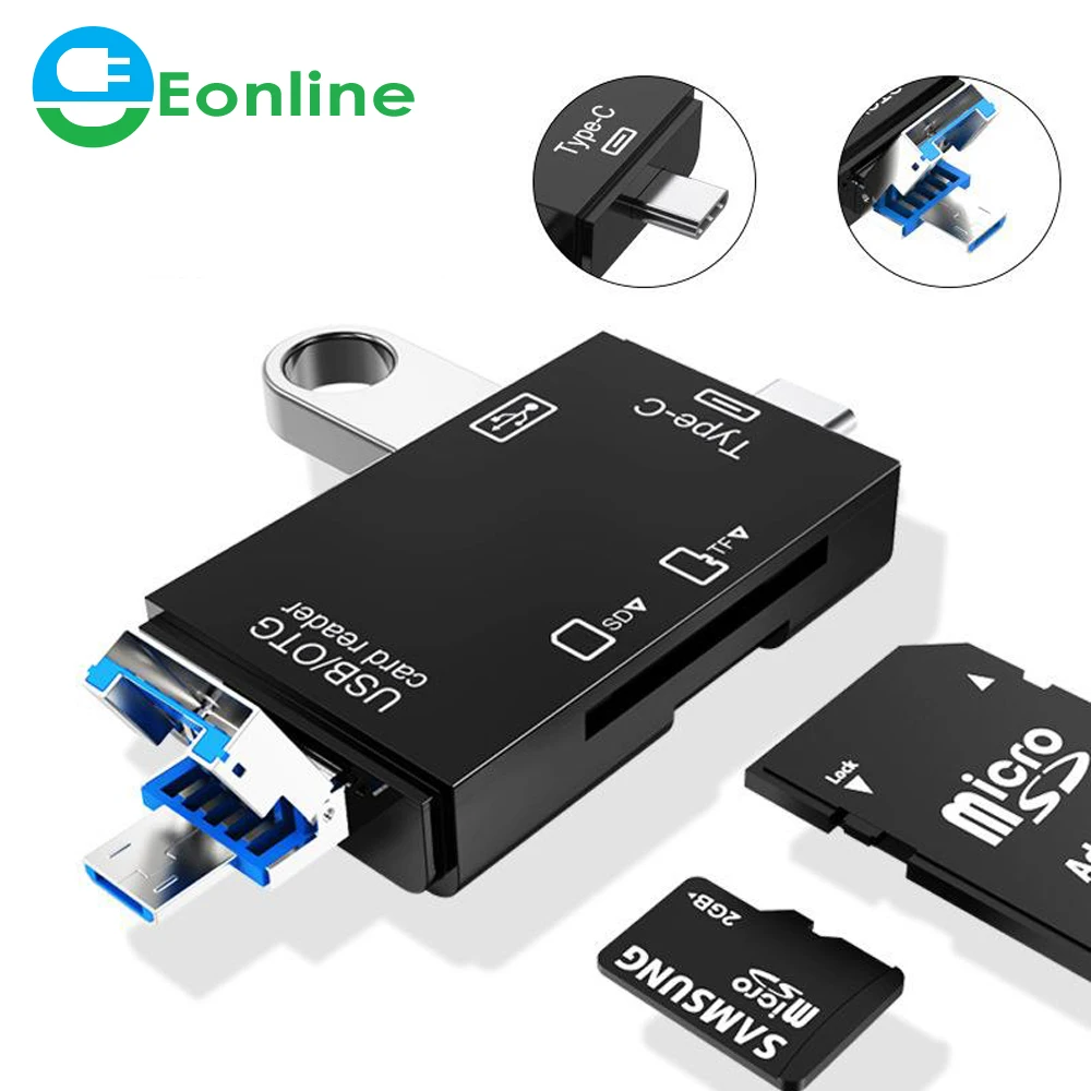 

SD Card Reader USB C Card Reader 6 In 1 USB 2.0 TF/Mirco SD Smart Memory Card Reader Type C OTG Flash Drive Cardreader Adapter