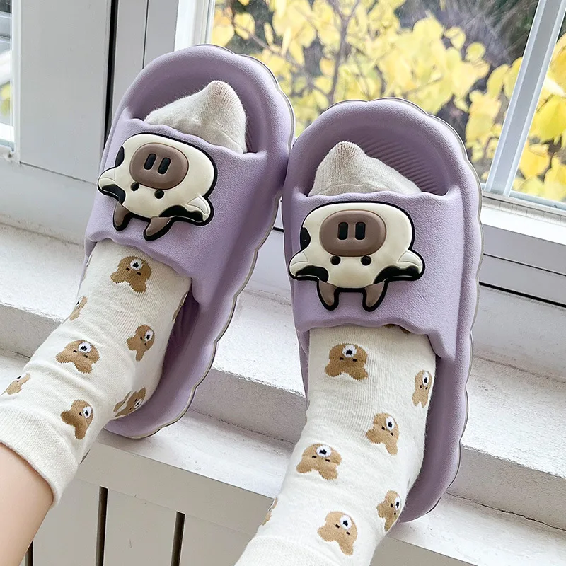 Women Summer Slippers Dairy Cattle Soft Thick Bottom Slides Home Anti-Slip Bathroom Massage Slippers Girl Campus Beach Sandals
