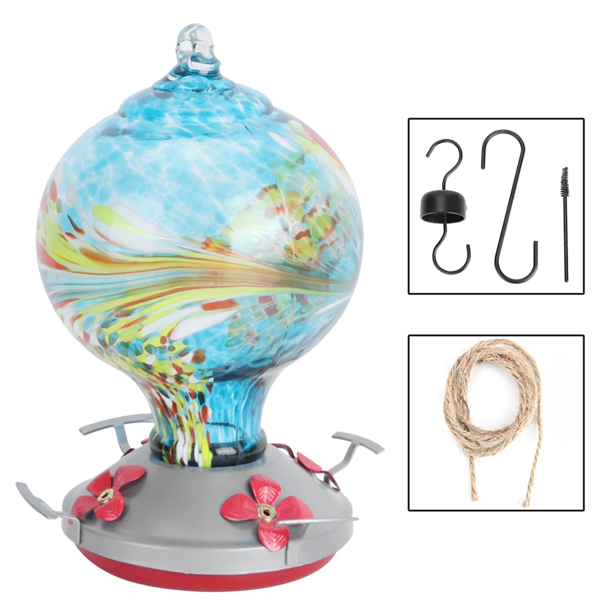 

Outdoor Hanging Hummingbird Feeder with Ant Moat S-Shaped Hook Cleaning Brush Rope Hanging Hummingbird Feeder Hanging