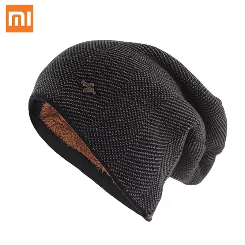 

Зимняя теплая шапка Xiaomi для женщин и мужчин, вязаные повседневные облегающие шапки, шапки, бархатные плотные шапки, уличная шапка для велосп...