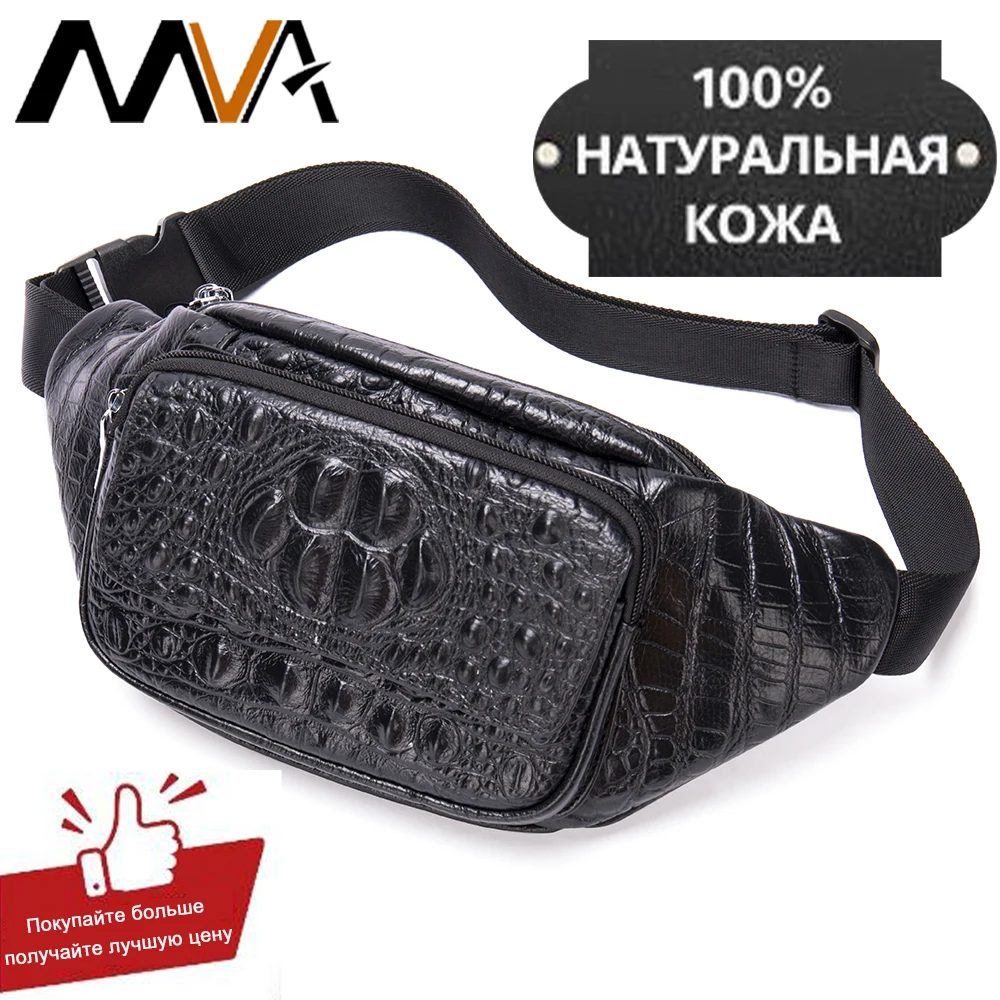 

MVA Men's Vintage Crocodile Cowhide Genuine Leather Fanny Pack Waist Bag Travel Crossbody Shoulder Bag Sling Chest Bags New 9079