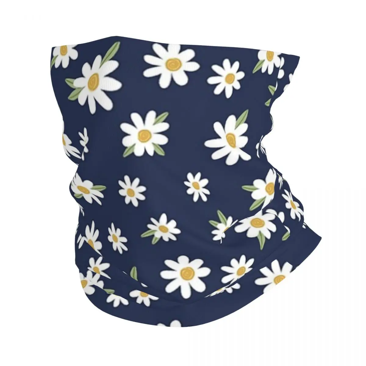 

Daisies On Navy Blue Bandana Neck Cover Printed Wrap Scarf Multifunction FaceMask Riding Unisex Adult Washable