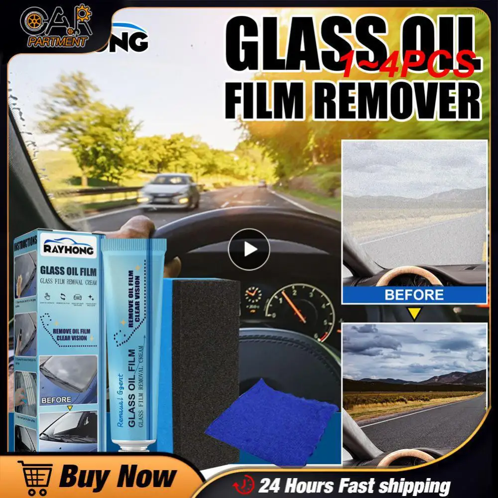 

1~4PCS 30g Car Glass Oil Film Remover Glass Film Polishing Cleaner Agent Windshield Glass Window Cleaning Liquid with Sponge
