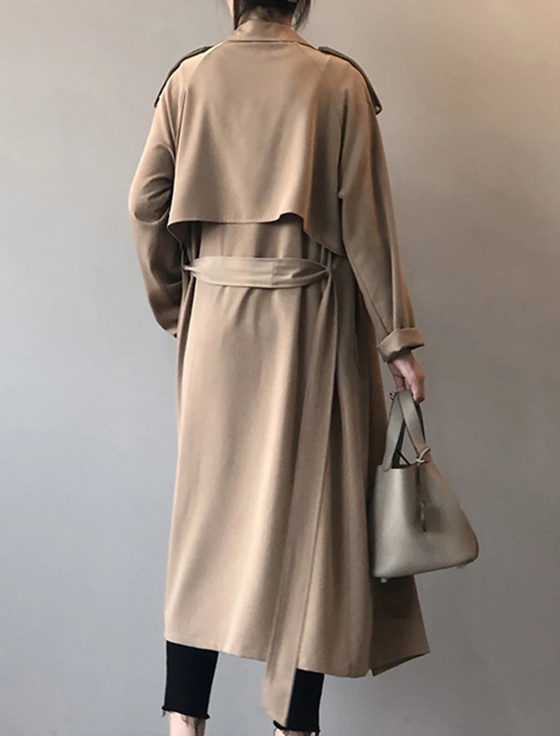 Женская Длинная ветровка с отложным воротником однотонная свободная офисная