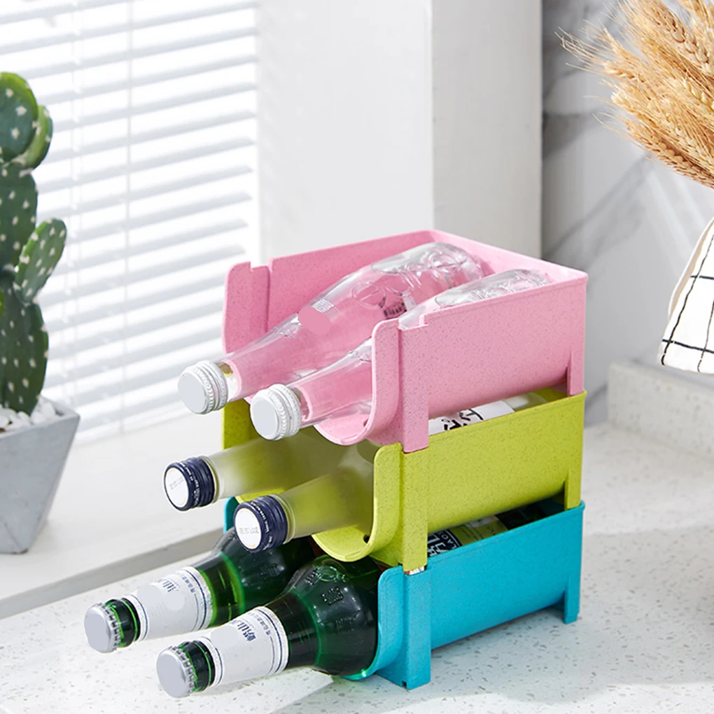 Refrigerator Organizer Kitchen Bottle Storage Rack Stackable Wine Holder Bottles Drink Holder Shelf Fridge Kitchen Organizer