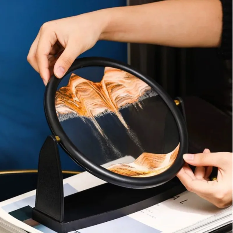 

New Rotatable Sandscape Moving Sand Art Round Moving Hourglass 3D Sandscape In Motion Display Flowing Sand Frame Room Home Decor