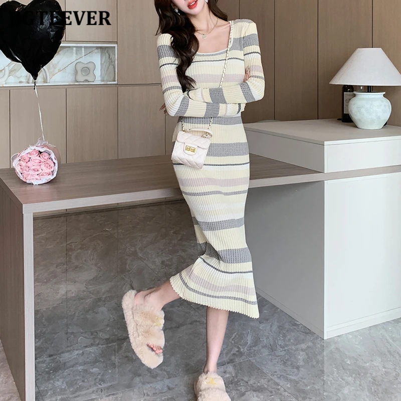 Платье BGTEEVER женское трикотажное в полоску модное элегантное облегающее