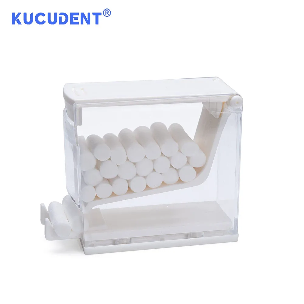 KUCUDENT Dental Cotton Roll Dispenser Organizer Holder Press Type with Nonslip Base Dentistry Swabs Storage Box Dentist Lab Tool