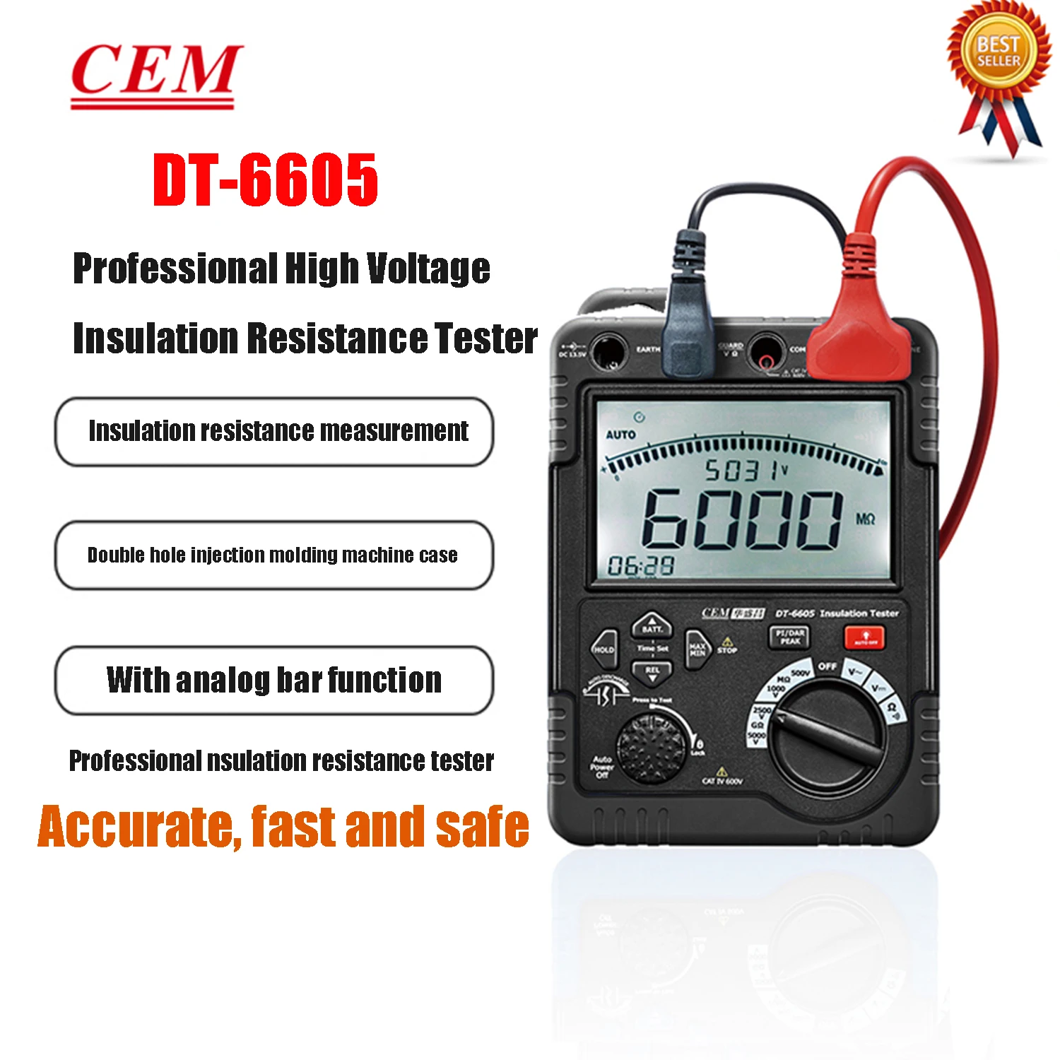 

CEM DT-6605 High Voltage Insulation Resistance Tester AC / DC Voltage Measurement High Precision Insulation Meter Megger,New.