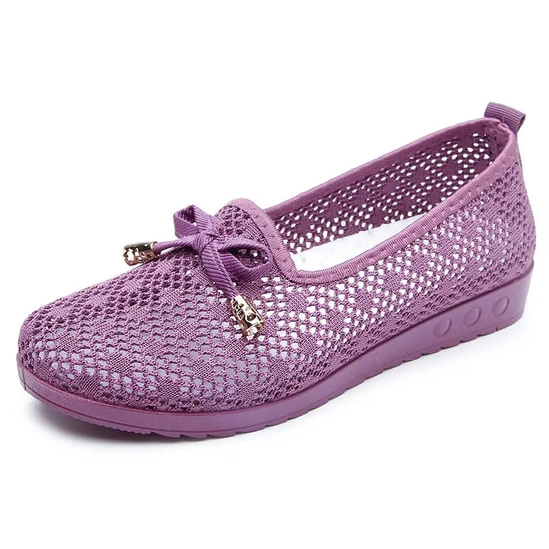 Туфли женские дышащие на плоской подошве с бантом |