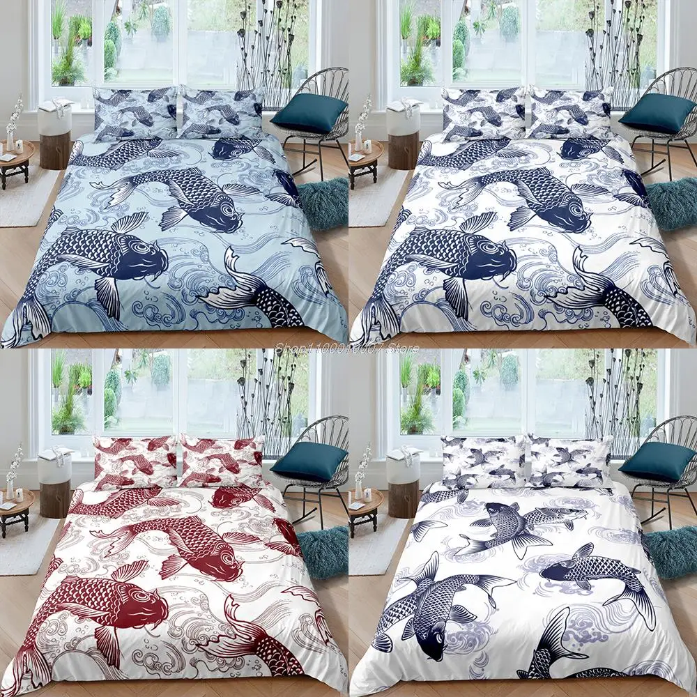 

Home Textiles Luxury 3D Carp Print Duvet Cover Set 2/3 Pcs Pillowcase Kid Bedding Set AU/EU/UK/US Queen and King Size