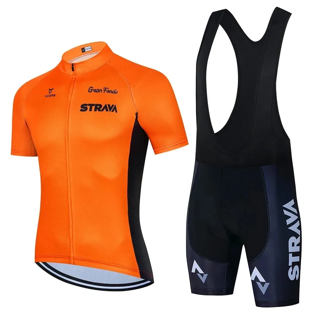 STRAVA Men's Summer Cycling Wear Set Short Sleeve Road Bike Mountain Breathable Fast Drying Sponge Mat Apparel