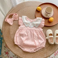 infant childrens summer wrap clothes pink embroidered collar cute baby girl flying sleeves romper jumpsuit