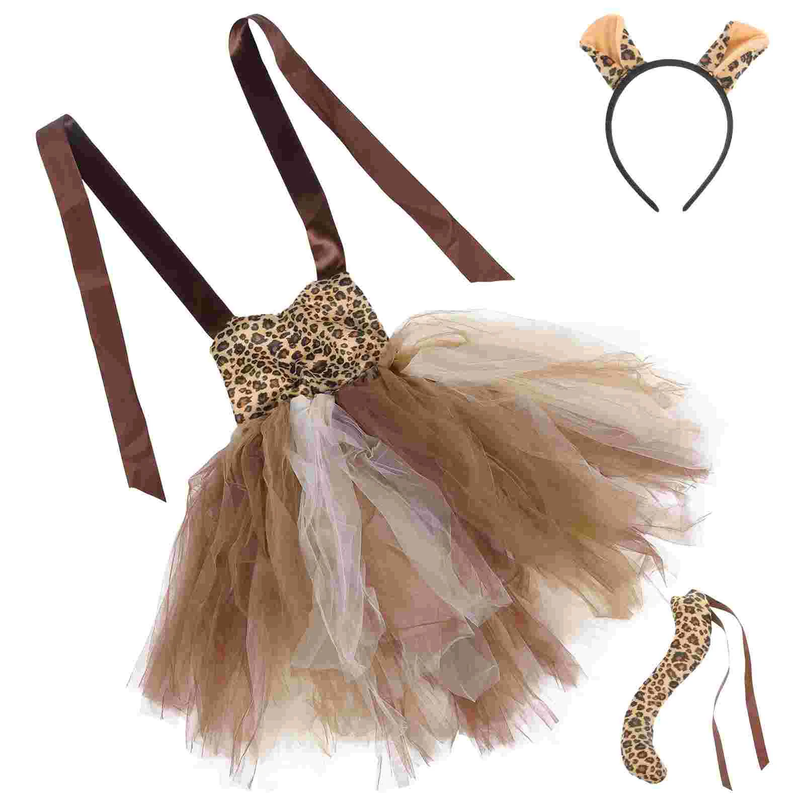 

Костюм для косплея на Хэллоуин для девочек, комплект из платья-пачки с леопардовым принтом, повязка на голову и хвост, 1 комплект