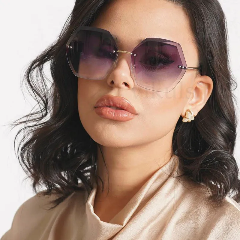 

New Season Rimless Sunglasses Polygon Shades Elegant Women Fashion Decorative Driving Sun Glasses Outdoors Anti-UV Oculos de sol
