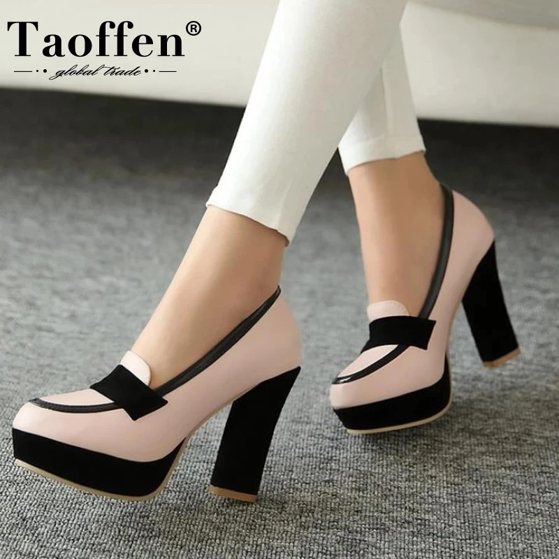 taoffen ladies high heel shoes women sexy dress footwear fashion lady female brand pumps hot sale eur size 34 48 free global shipping