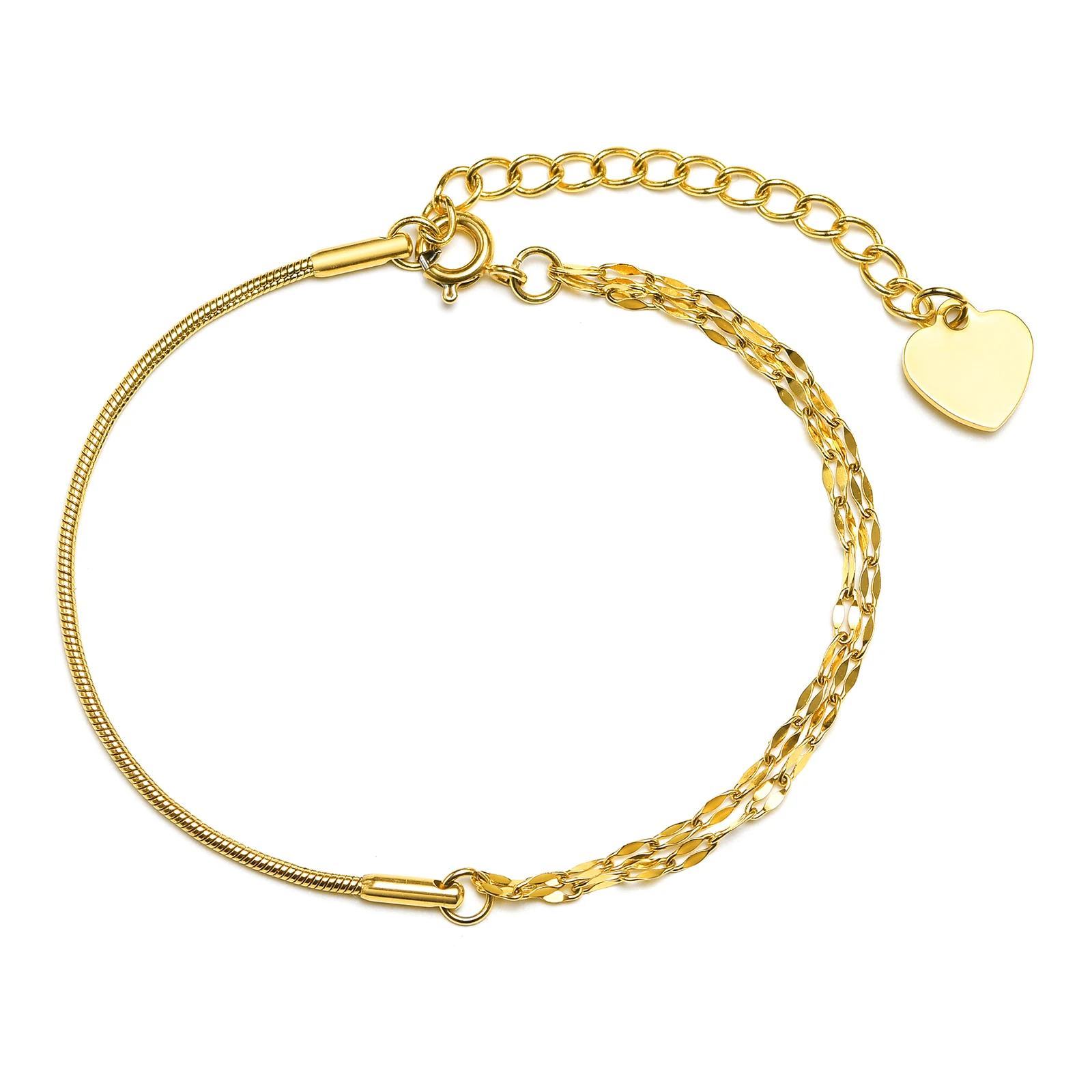 

Chic Women Stacked Link Chain Bracelet, Adjustable Heart Tag Statement Thin Charm Gifts
