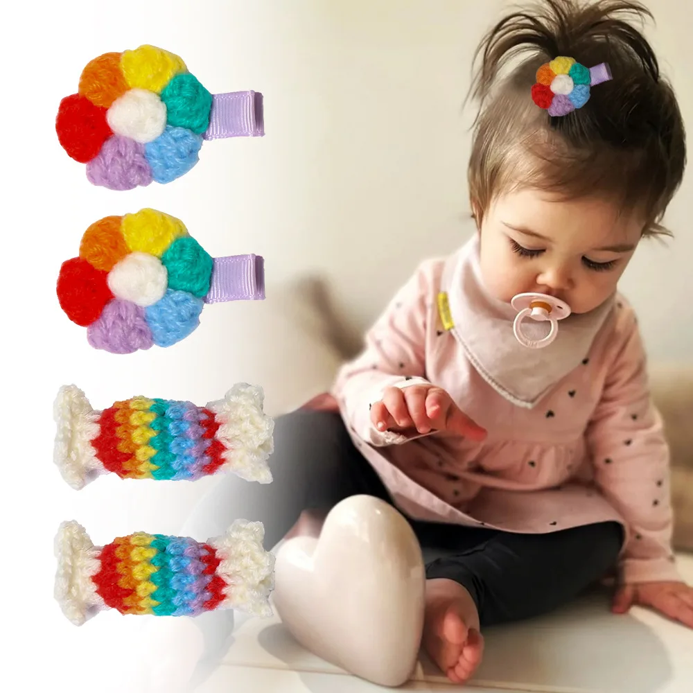 

Autumn Winter Woolen Flower Candy Hairpin for Children Hand-knitted Bangs Barrettes Color Side Clip Baby Girls Hair Accessories