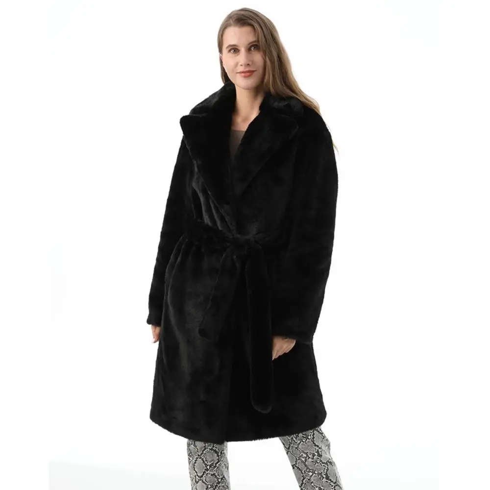 New Winter Fashion Warm Long Real Fur Women Coat Coat v-neck Long Sleeve Leisure Fur Windbreaker Pure Color Bondage Fur Coat