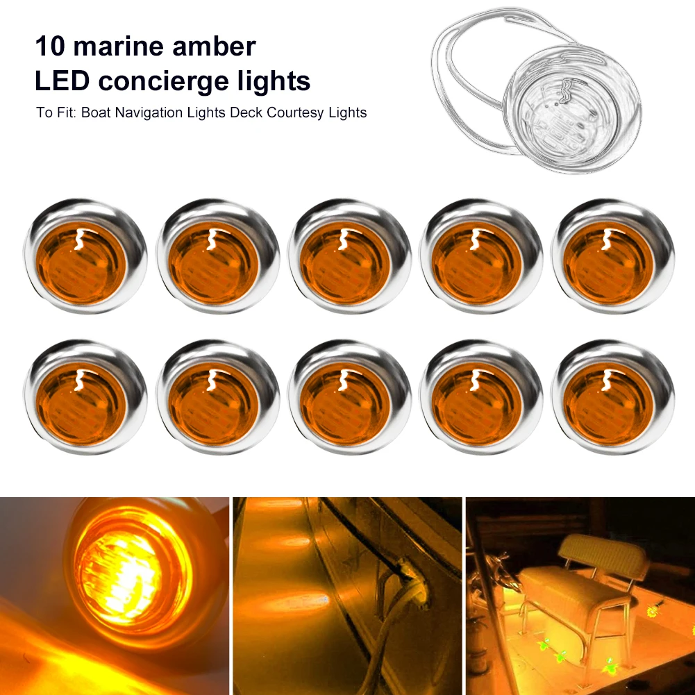 

10PCS LED Marine Boat Courtesy Light 12V 3LED Waterproof 3/4" Round Boat Interior Navigation Lighting Truck Side Marker Lights