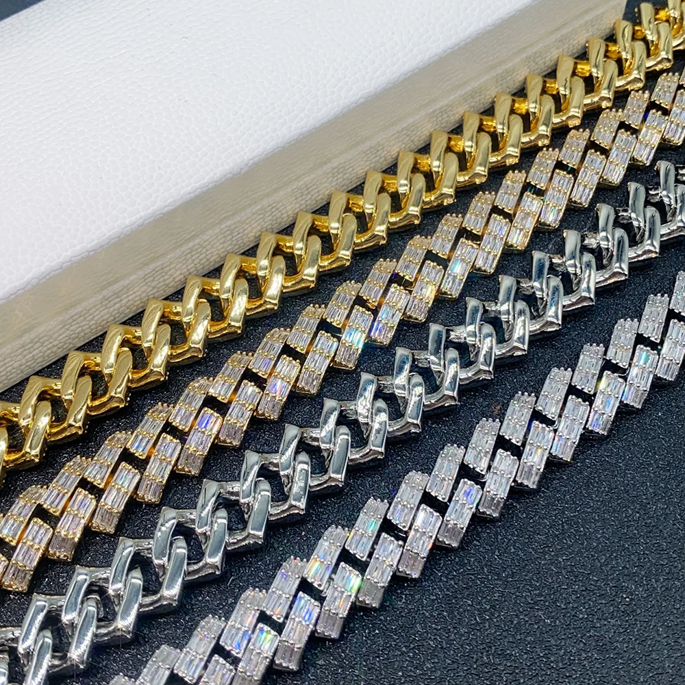 Фото Icedminer 14 мм полный багет циркон Iced Out кубинская цепочка ожерелья для мужчин женщин латунь Bling Goth хип-хоп ювелирные изделия Бесплатная доставка №5