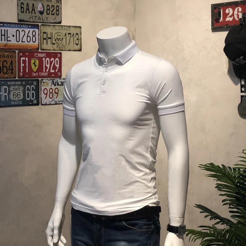 2022 جديد شخصية تخصيص الرجال قميص بولو قصيرة الأكمام الإعلان قميص A1073 شريط طوق أبيض وردي أسود أزرق أخضر