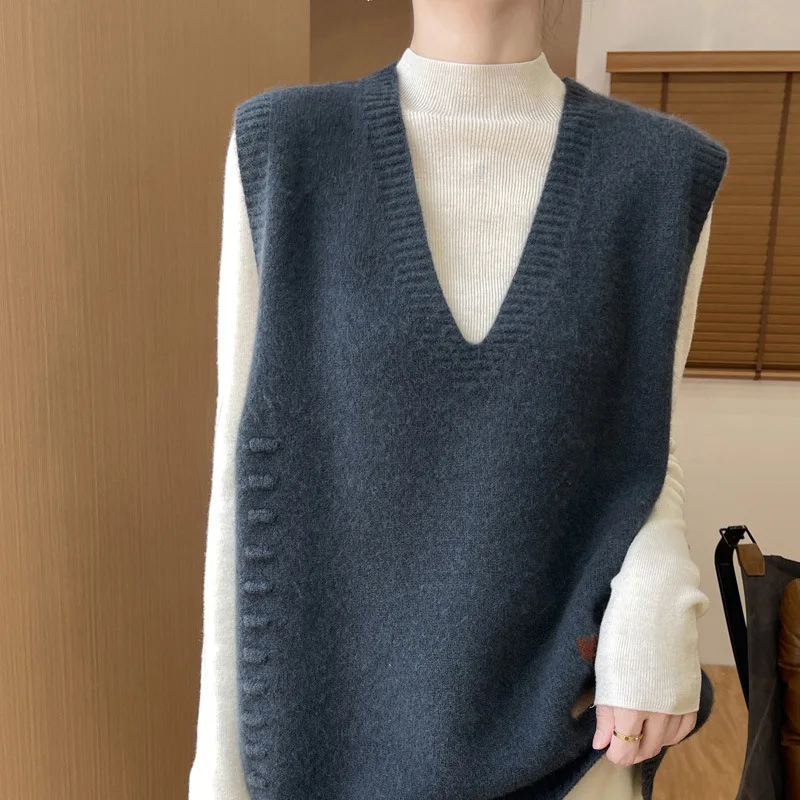 Шерстяной вязаный жилет осенне-зимний женский свитер без рукавов новое