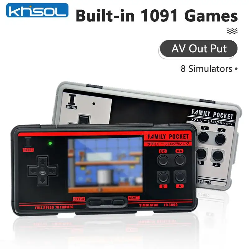 

FC3000 Handheld Game Console Retro Video Game Console 2G 8 Bit 8 Simulator Built-in 1091 Classic Games Support TV AV Out Put