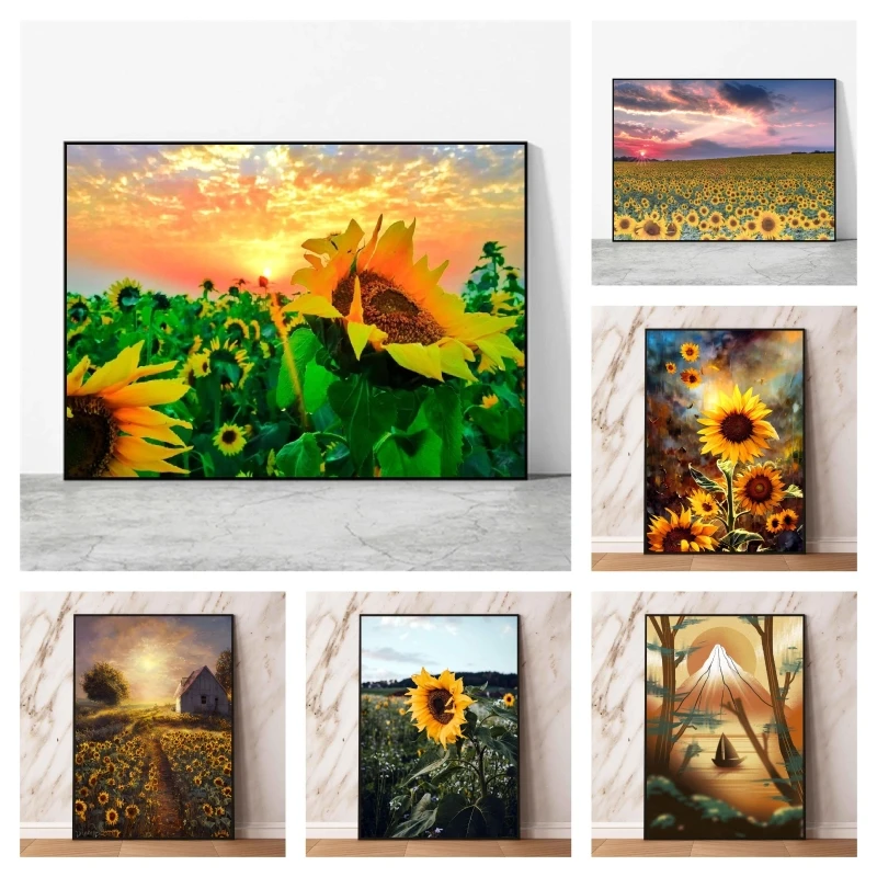 

Print On Canvas Sunflowers Field Nature Modern Living Room Wall Decoration Decorative Modular Painting Cuadros Best Gift Hanging