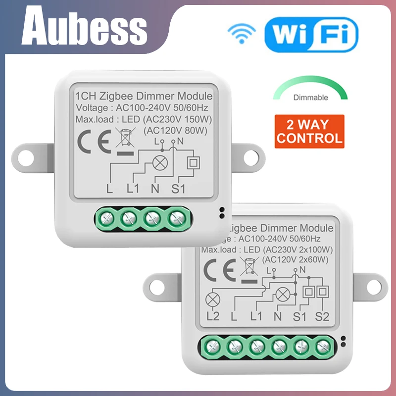

2022 Aubess Tuya ZigBee 3.0 Smart Dimmer Switch Module Supports 2 Way Control Dimmable Switch Works With Alexa Google Home