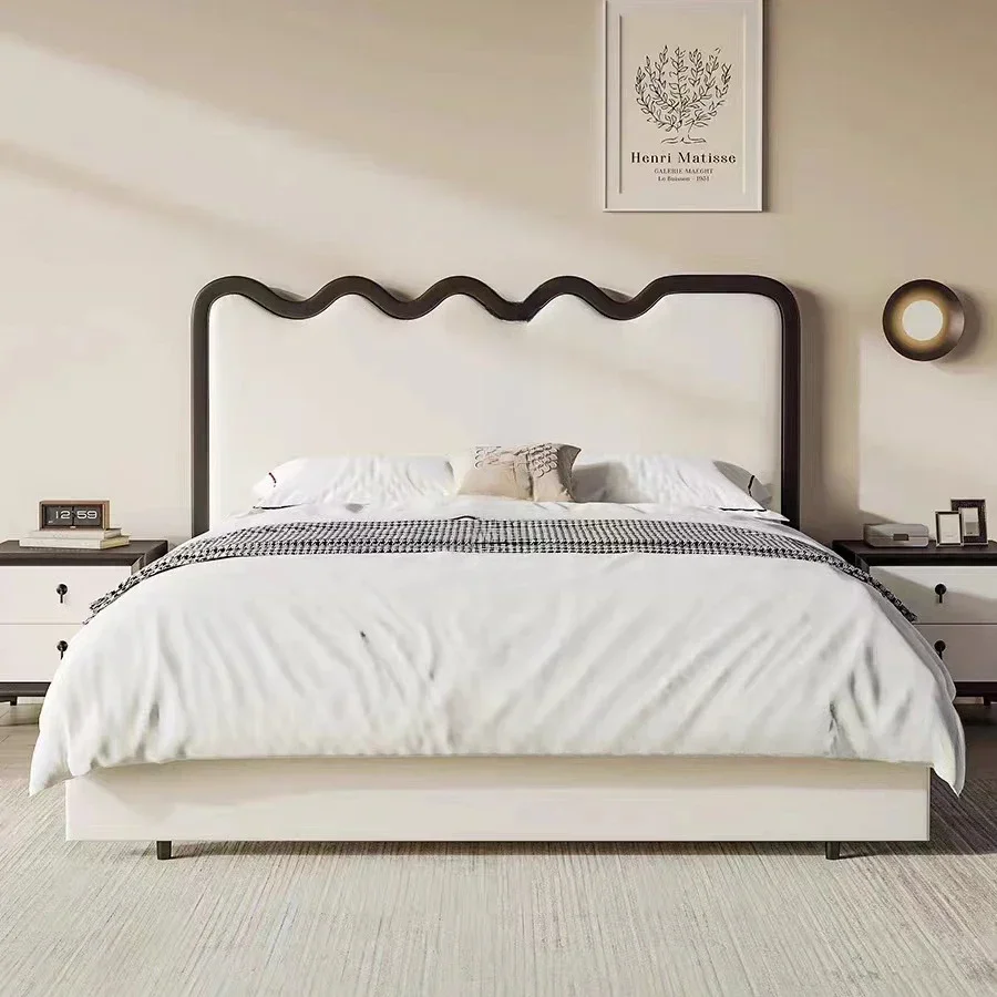 Кремовая ветровая Экологичная кожаная кровать из массива дерева 1 8 метра двойная