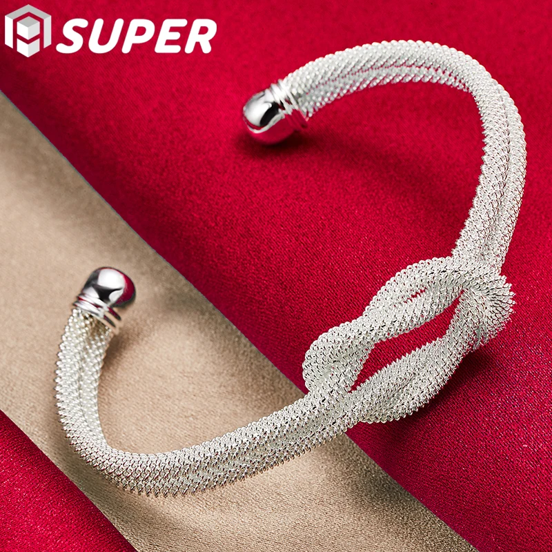 

925 Sterling Silver Interwoven Web Bangle Bracelet For Woman Man Wedding Engagement Fashion Charm Party Jewelry