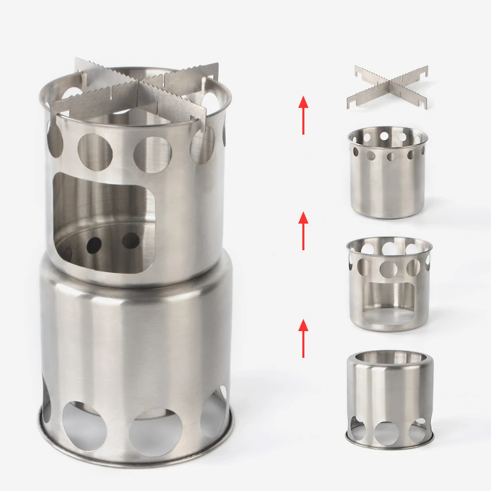 

Portable Outdoor Camping Wood Stove Pot Set Stainless Steel Firewood Heating Stove Furnace Lightweight Hiking Travel Stove Pot