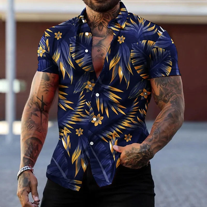 

Men's Shirt Graphic Shirt Aloha Shirt Graphic Leaves Turndown 3D Print Street Daily Short Sleeve 3D Clothing Casual Breathable