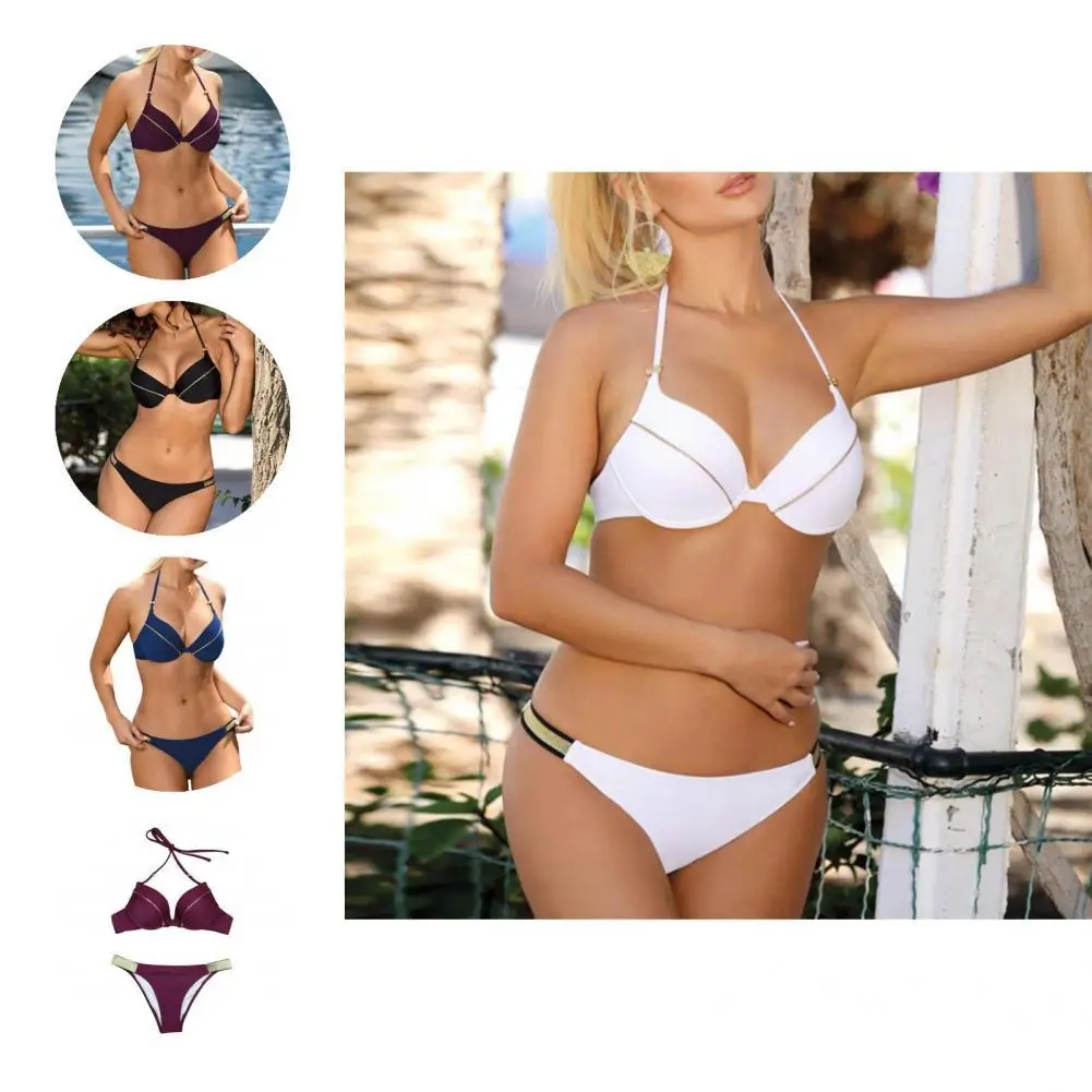 

2Pcs/Set Women Swimsuit Slim Summer Lace-up Backless Skinny Swimsuit Bathing Suit for Beach