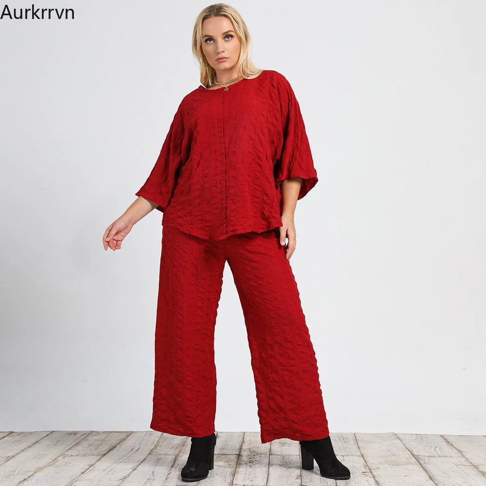 

Plus Size Two Piece Sets Womens Outifits Neutral Minimalist Elegant Women's Spring Summer 2022 Loose Casual Red Women Clothing