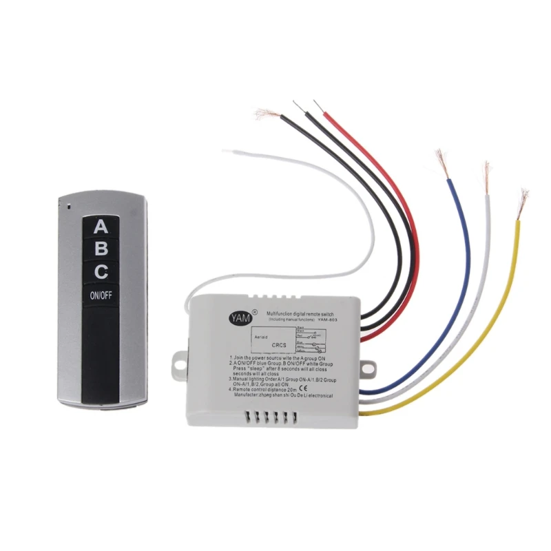 

220V 3-way Wireless Light Switch&Receiver Kit for LED Bulbs Ceiling Lights Lamps