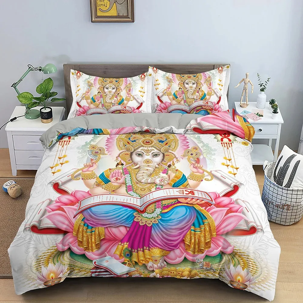 Ganesha Elephant Bedding Set Boho Indian Mandala Duvet Cover Mystery Buddha Polyester Comforter Queen King Size for Adults