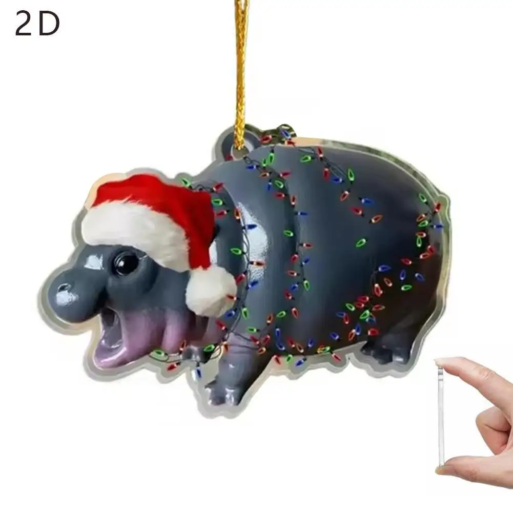Рождество Moodeng Смола Злой Бегемот Акриловые Украшения Тенденции Елка Подвеска