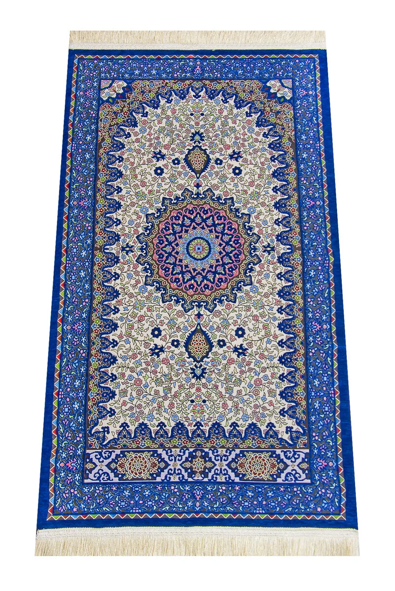 IQRAH Authentic Ultra Luxury Blue Chenille Prayer Mat 18