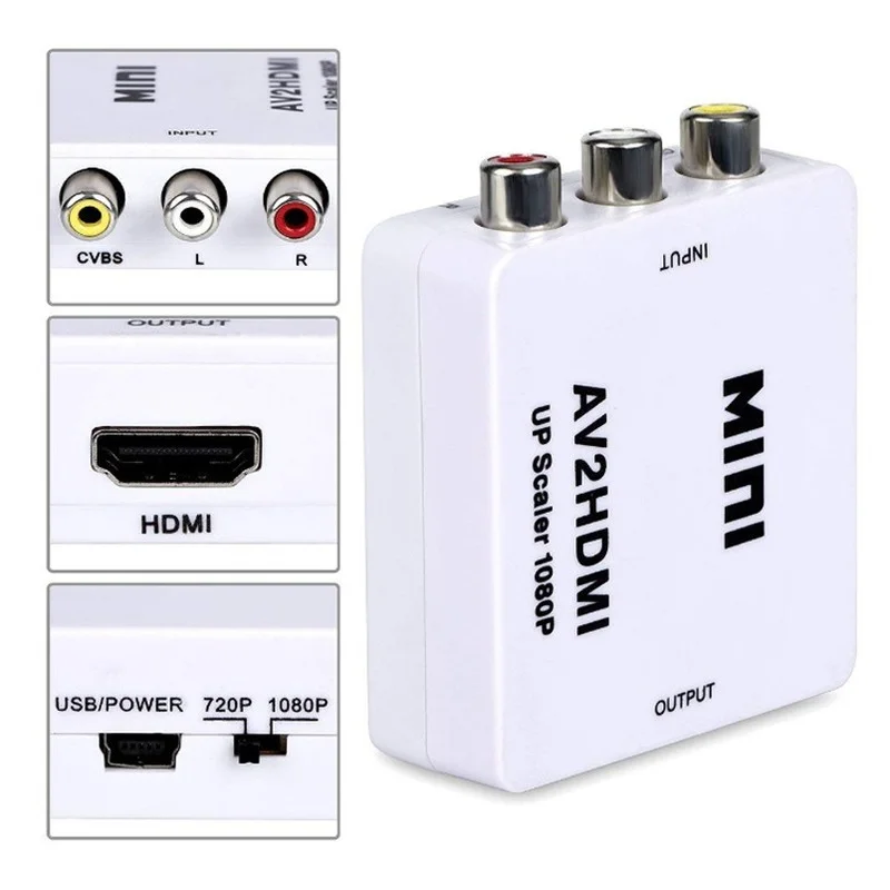 

AV/RCA CVBS To HDMI-compatible 1080P Video Converter MINI AV2HD Adapter Converter Box for HDTV Projector Set Top Box DVD